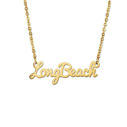 LONG BEACH GOLD SCRIPT NECKLACE